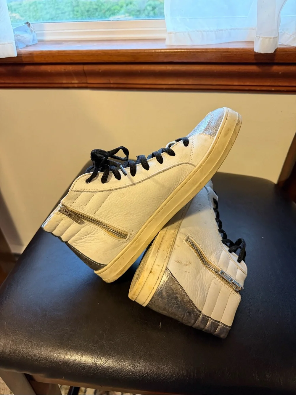 P448 Silver High-Top Sneakers with Black Accents